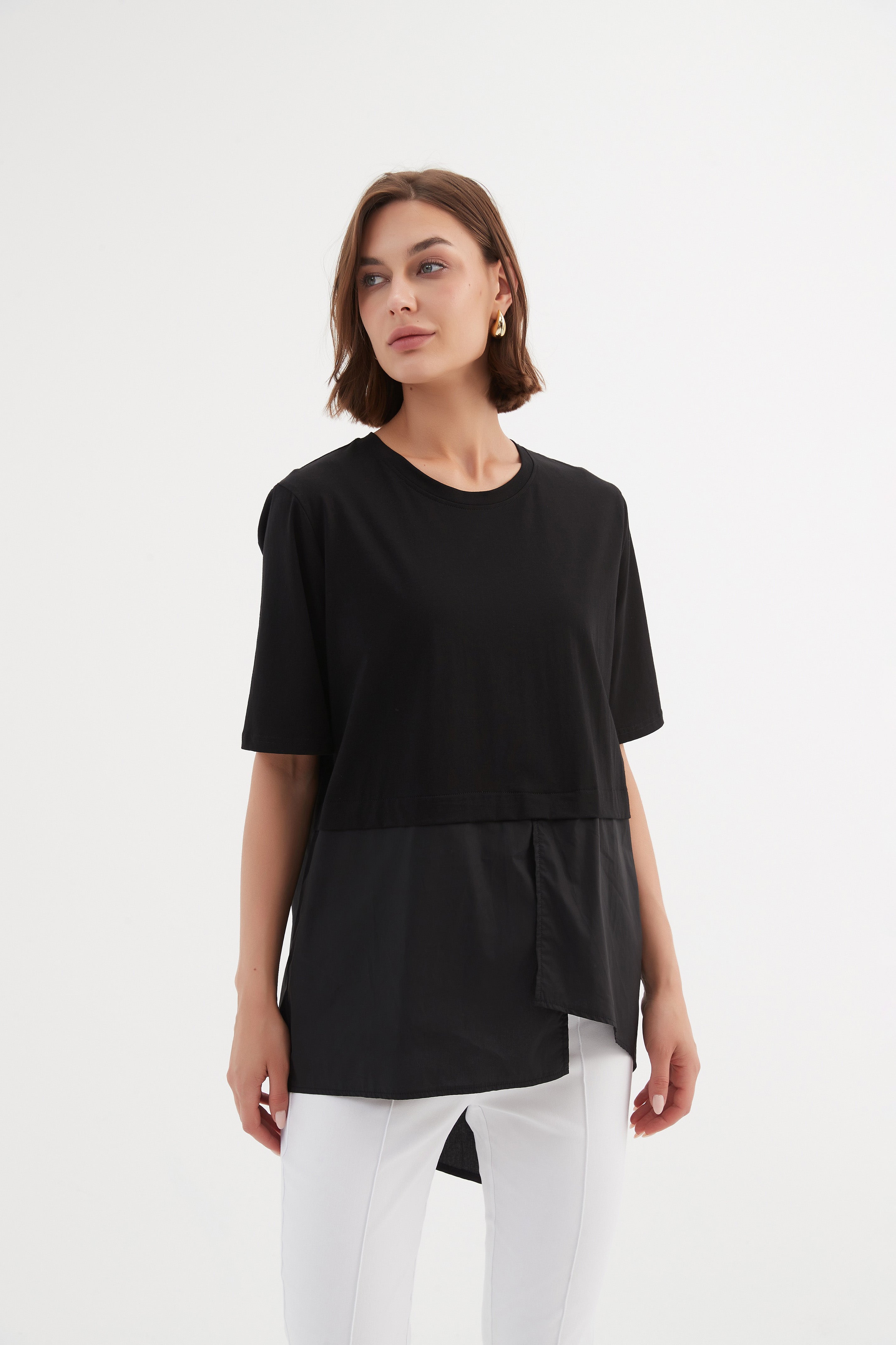 Tirelli Split Back Combi Tee-Shirts & Tops-White finn