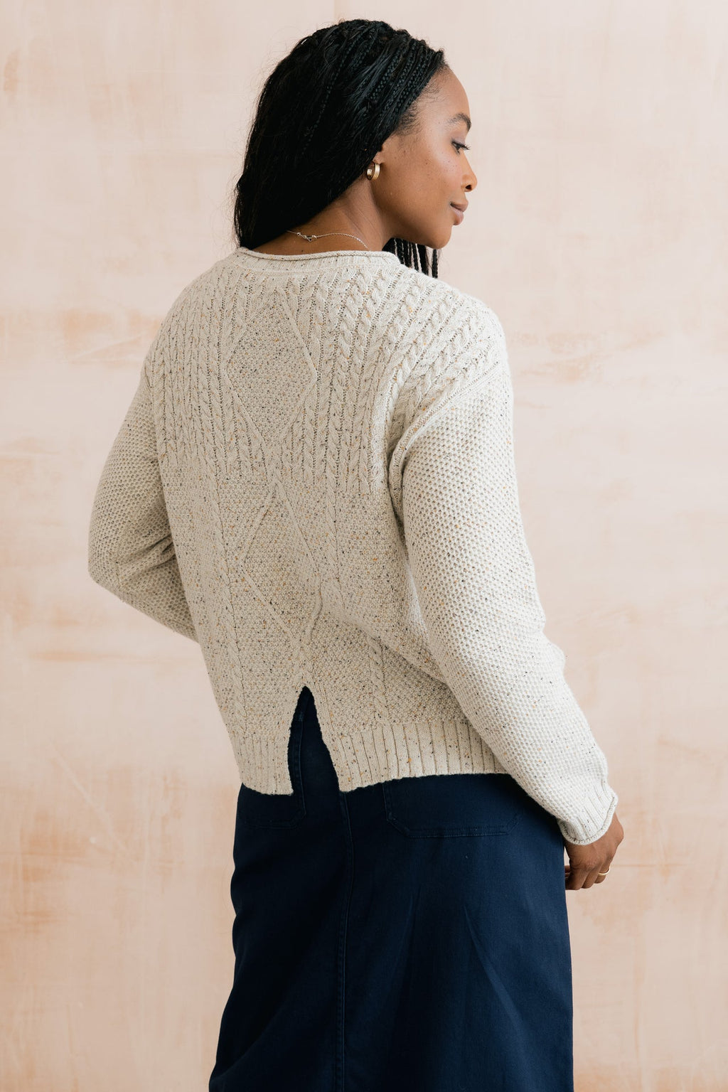 Lily and Me Bryony Flecked Knit Cable Knit Jumper Ecru-Lily and Me-White finn