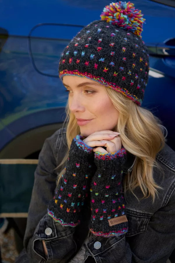 Pachamama Mosaic Bobble Beanie-Hat-White finn