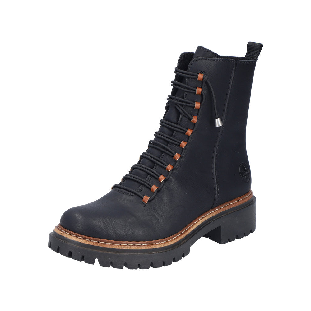 Rieker Black Contrast Ankle Boot 72653-Footwear-White finn