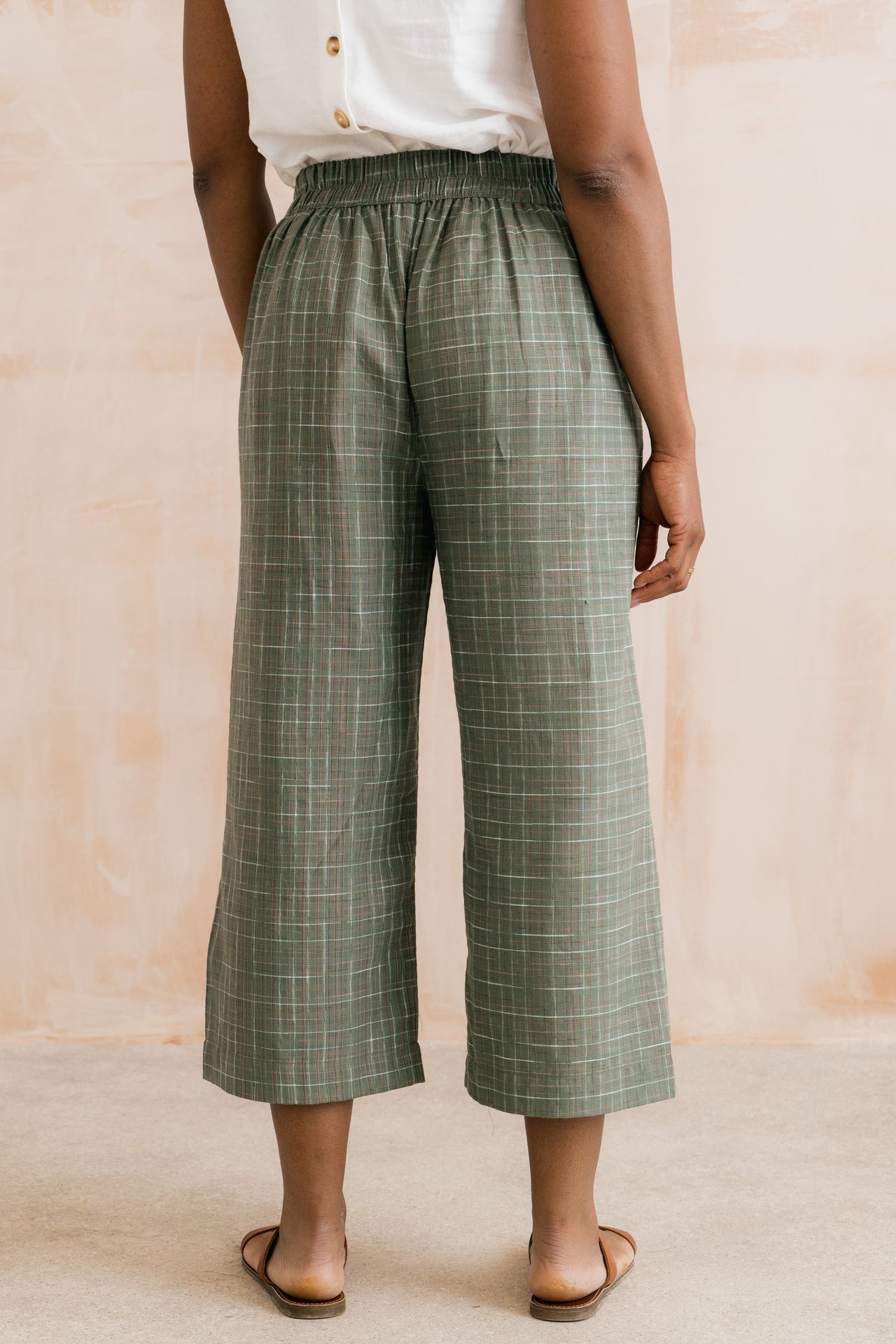 Lily and Me Greta Checked Cotton Cropped Trousers Green-Lily and Me-White finn