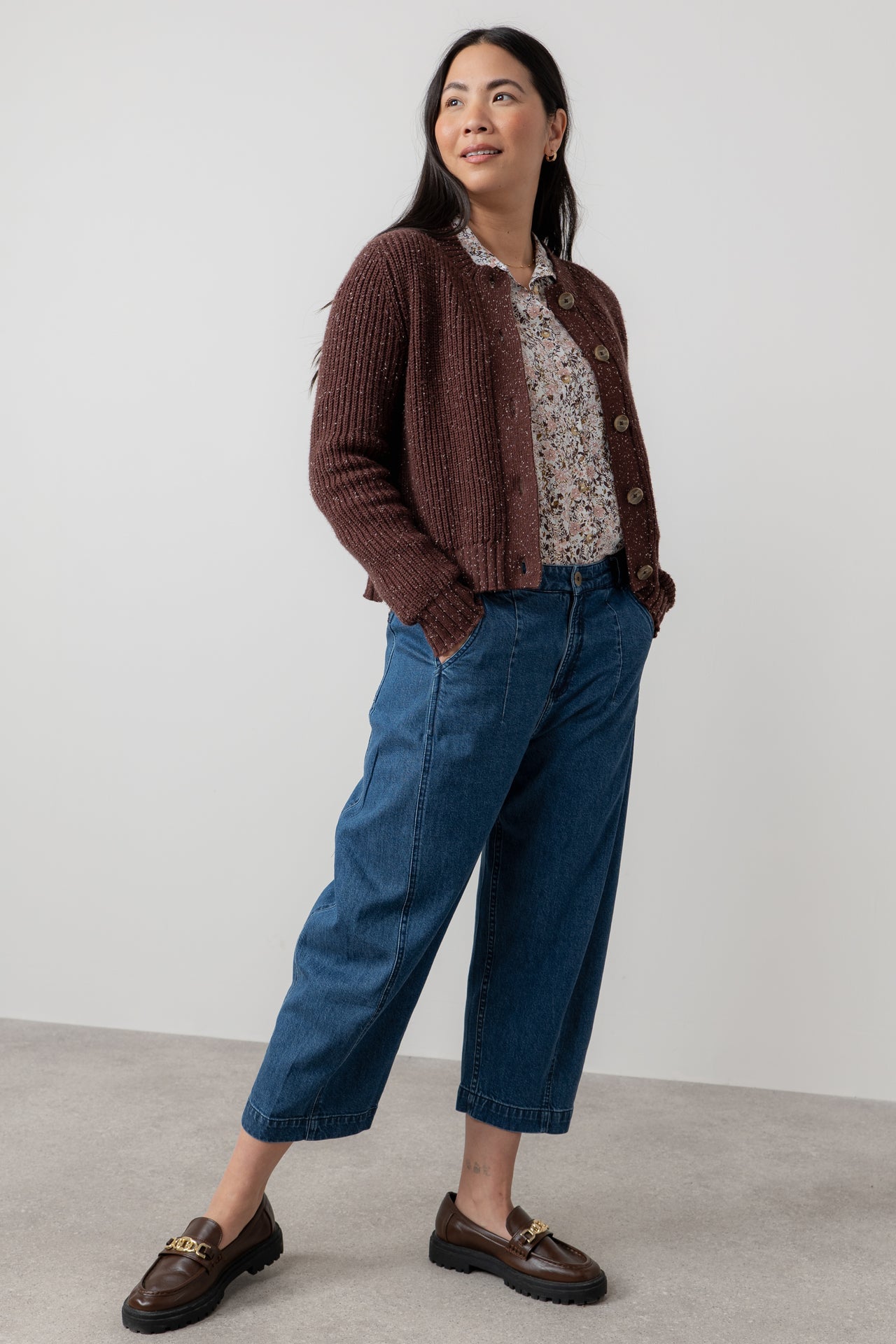 Lily and Me June Rib Cardigan Fleck Knit-White finn