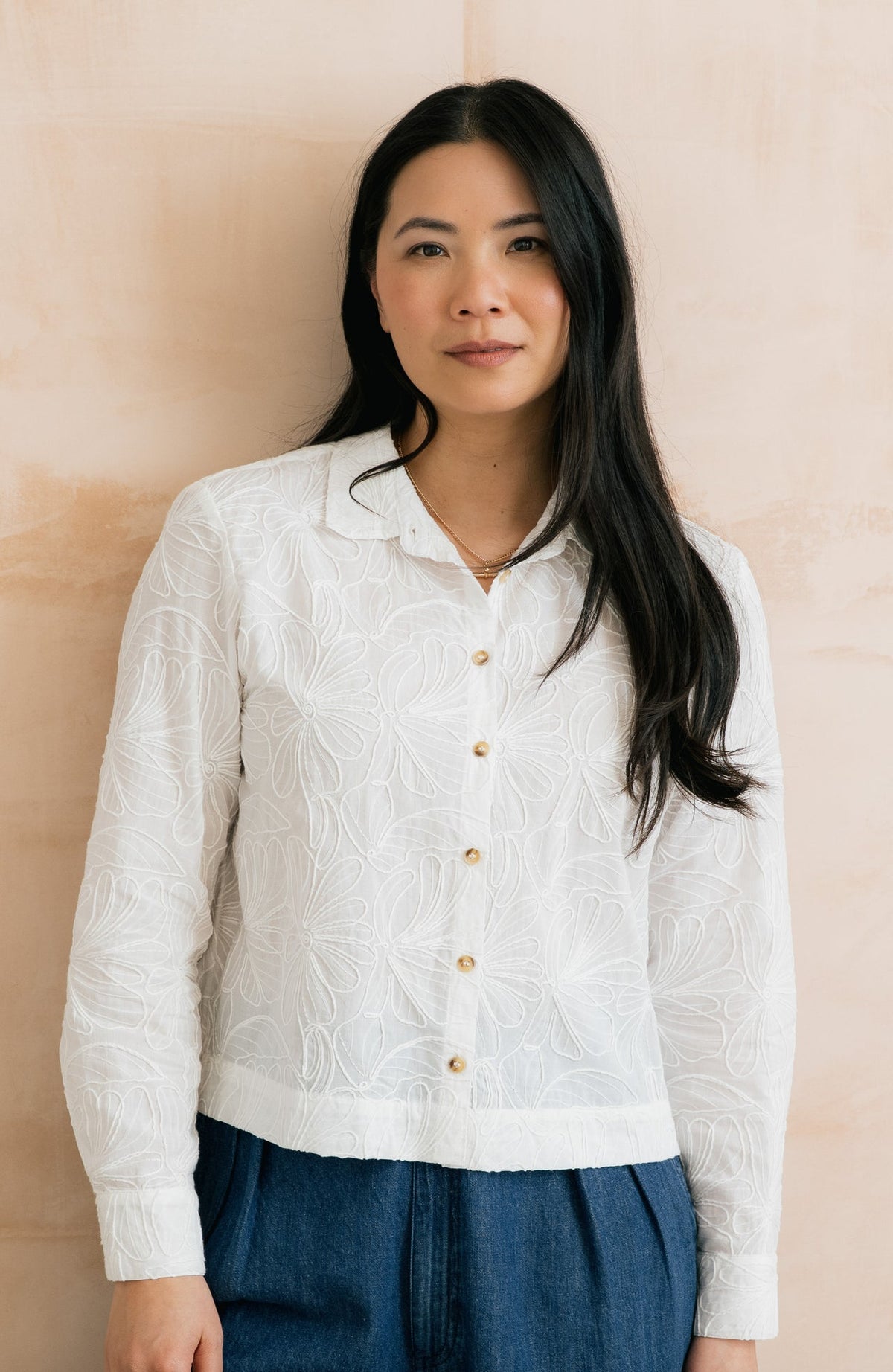 Lily and Me Bracken Embroidered Boxy Shirt White