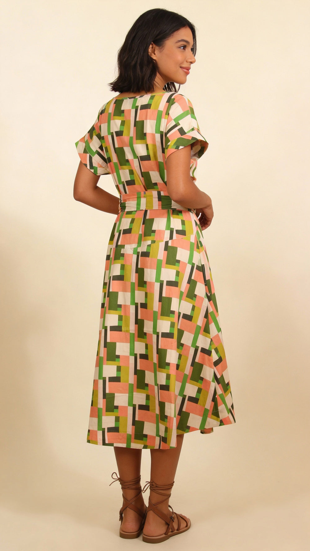 Pretty Vacant Luna Dress in Rectangles-Pretty Vacant-White finn