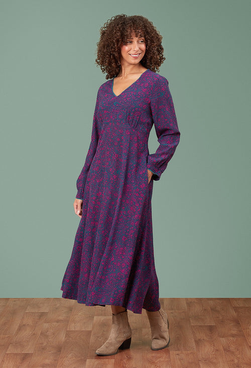 Adini Inky Swirl Maresha Dress - Fushsia