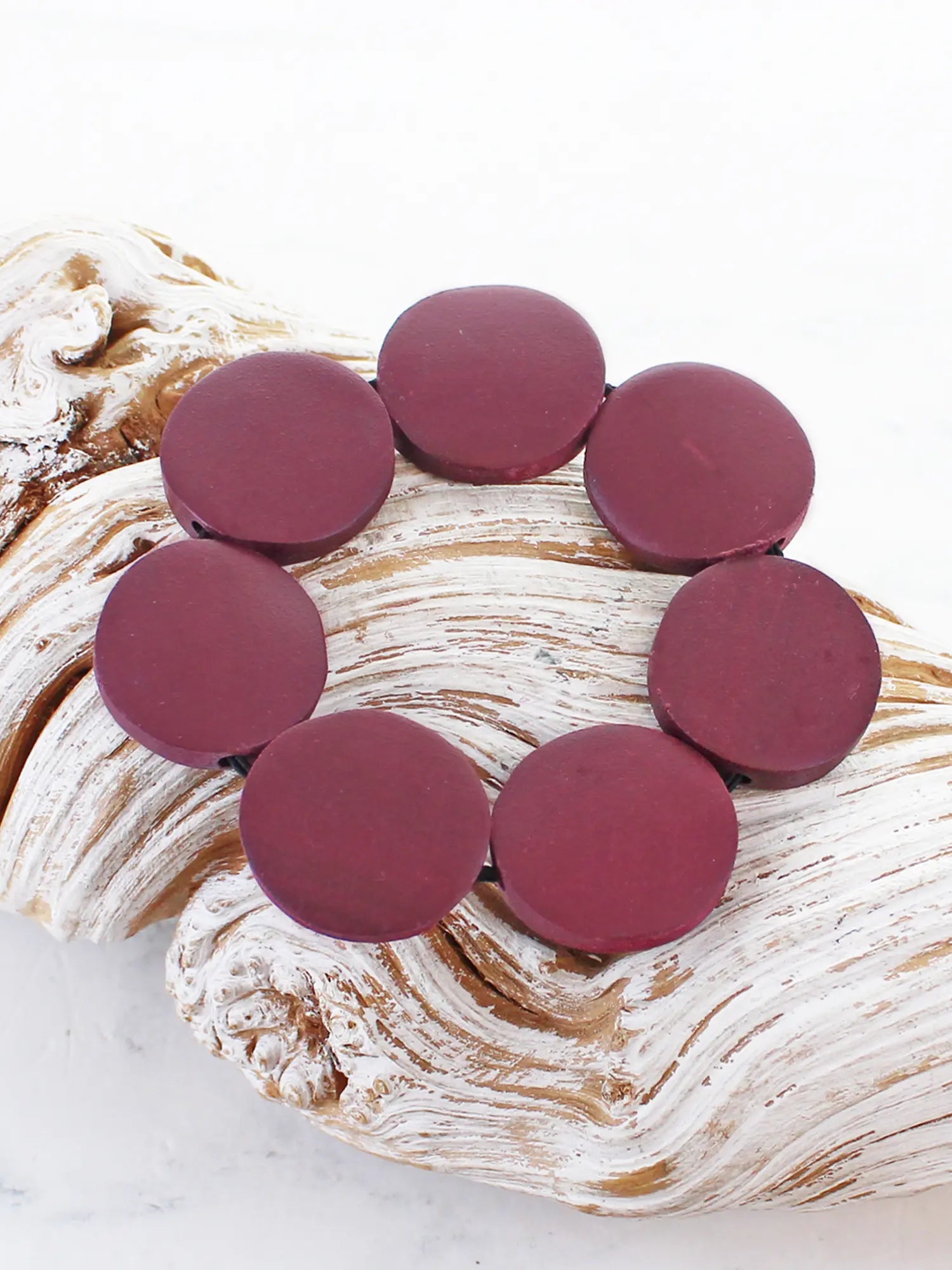 Suzie Blue Elasticated Wooden Disc Bracelet FB1509-Bracelet-White finn