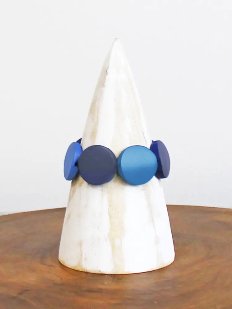 Suzie Blue FB1509 Elasticated Wooden Disc Bracelet-Bracelet-White finn