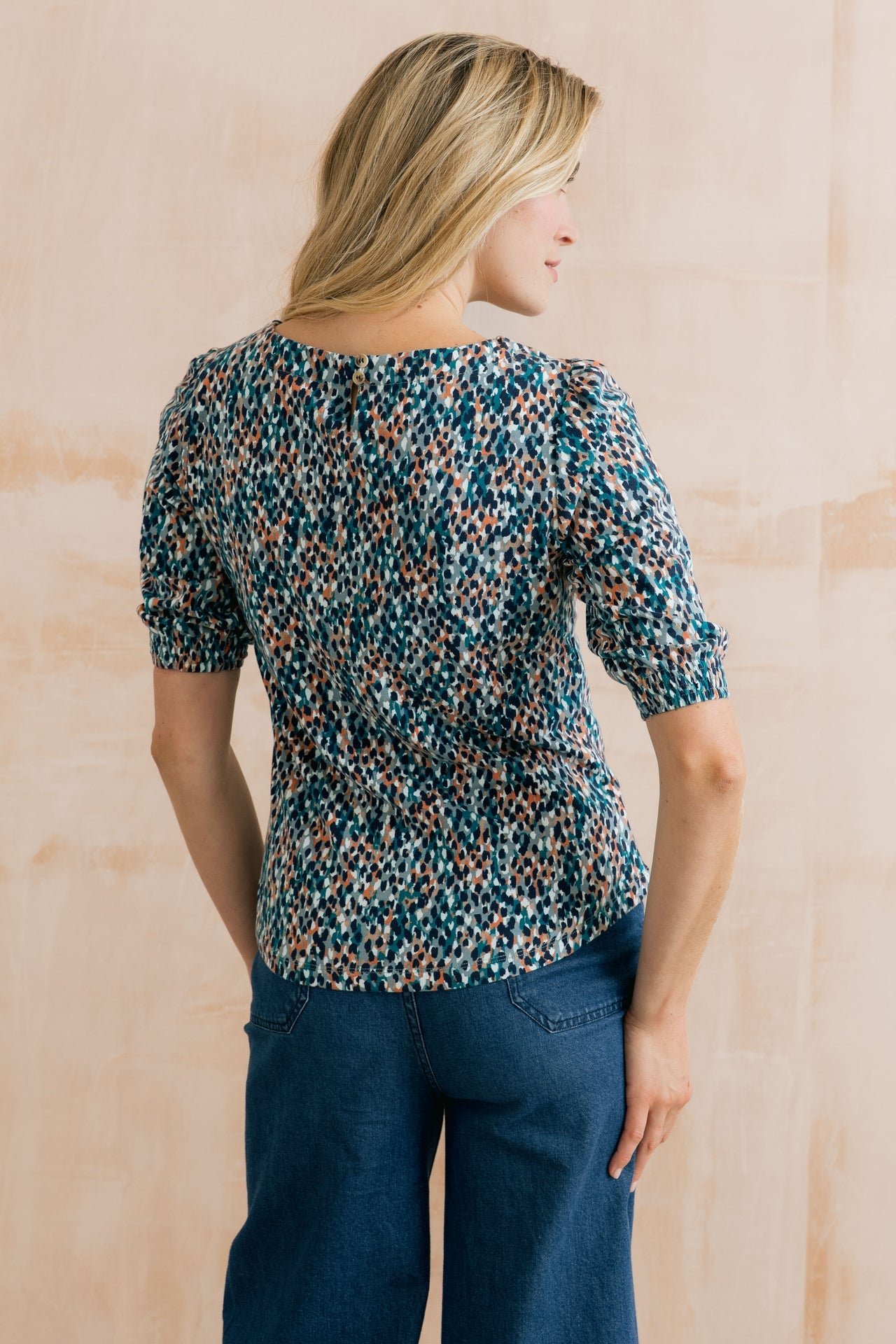 Lily and Me Meadow Printed Organic Cotton Jersey Top Ocean