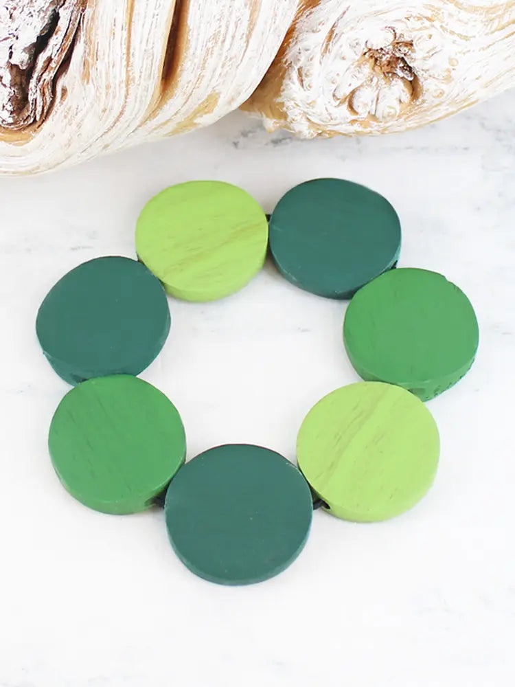 ELASTICATED WOODEN DISC BRACELET FB6404