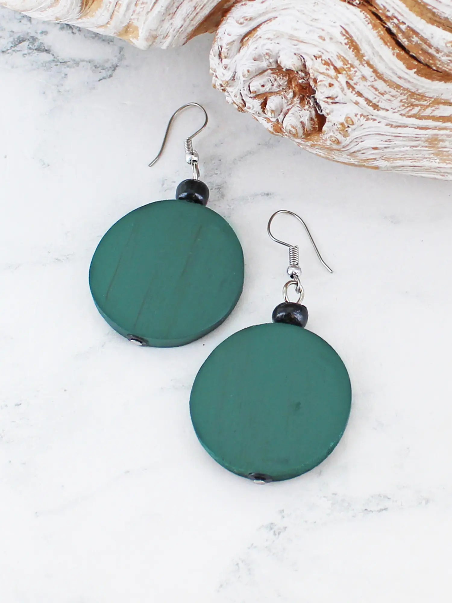 Suzie Blue Wooden Disc Earrings FB1510