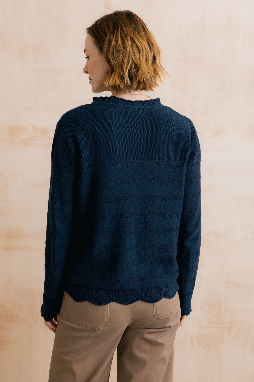 Lily and Me Rosie Pointelle Detail Jumper Navy-Knitwear-10-