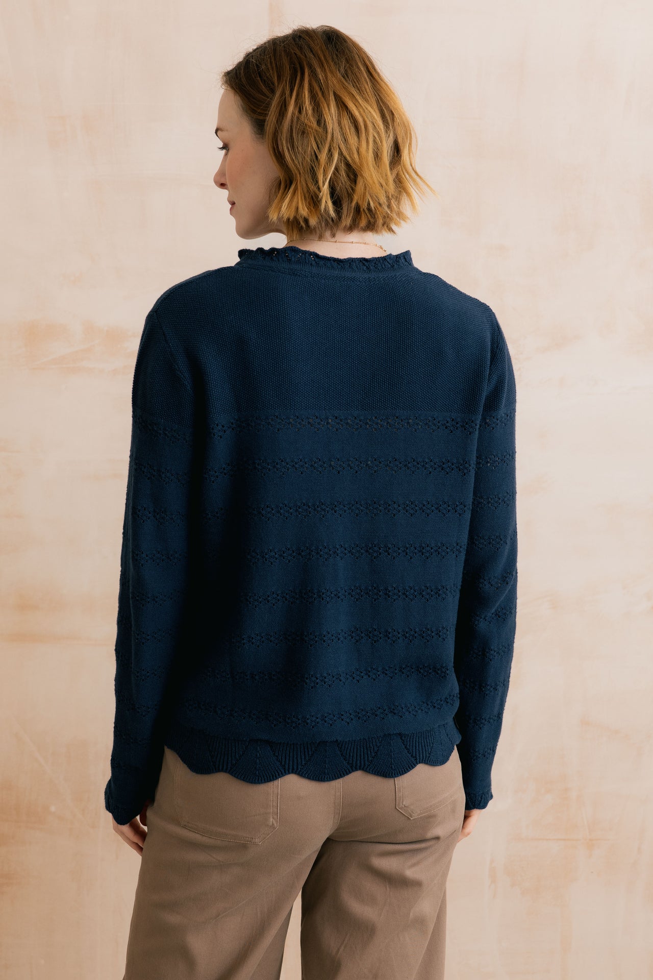 Lily and Me Rosie Pointelle Detail Jumper Navy