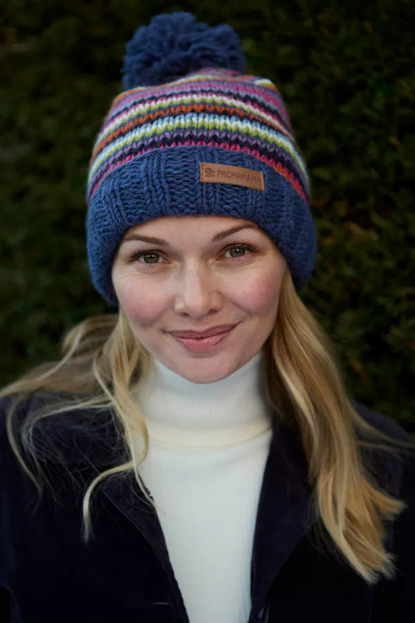 Pachamama Denver Stripe Bobble Beanie-Pachamama-White finn