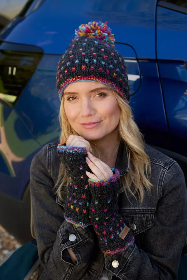 Pachamama Mosaic Bobble Beanie-Hat-White finn