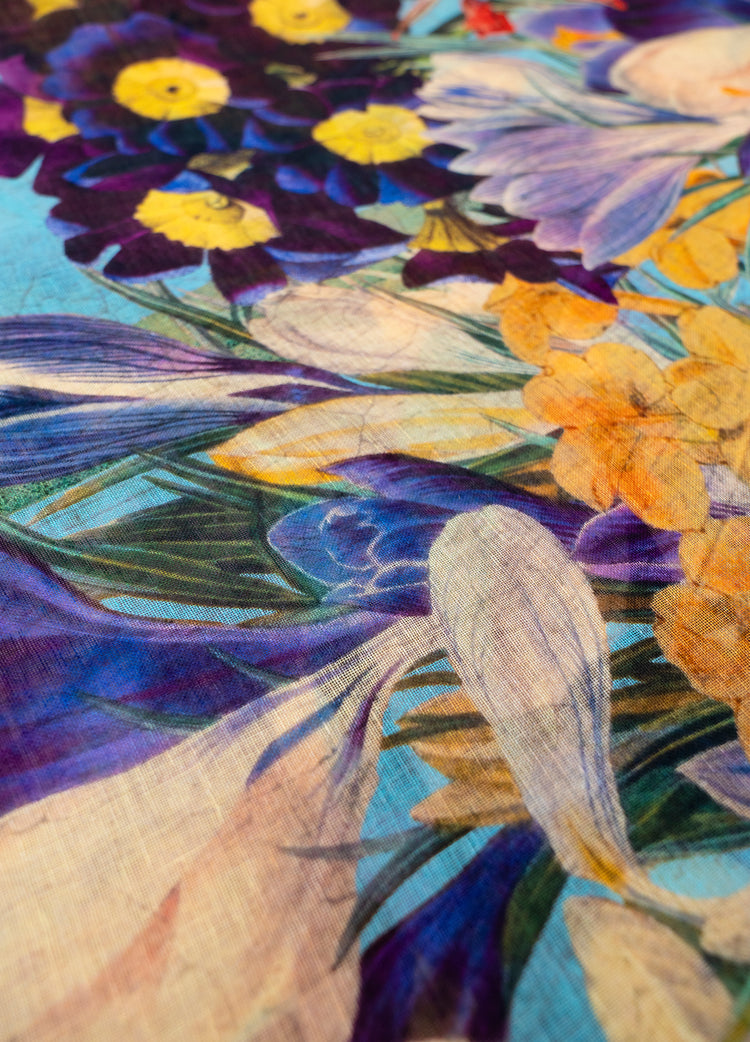Powder Linen/Cotton Scarf - Spring Flora-Powder-White finn