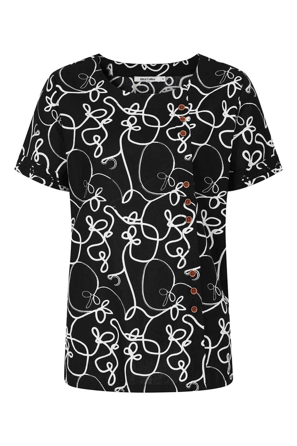 Alaia Swirl Print Button Top-Top-White finn