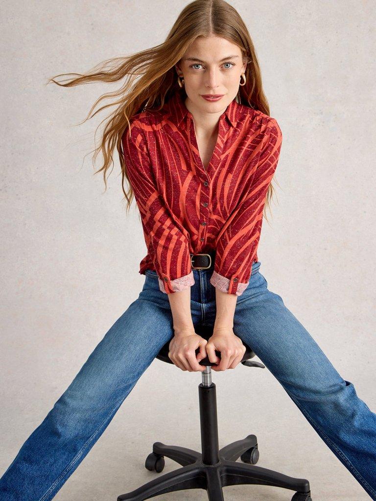 White Stuff Annie Printed Sparkle Shirt-Shirts & Tops-White finn