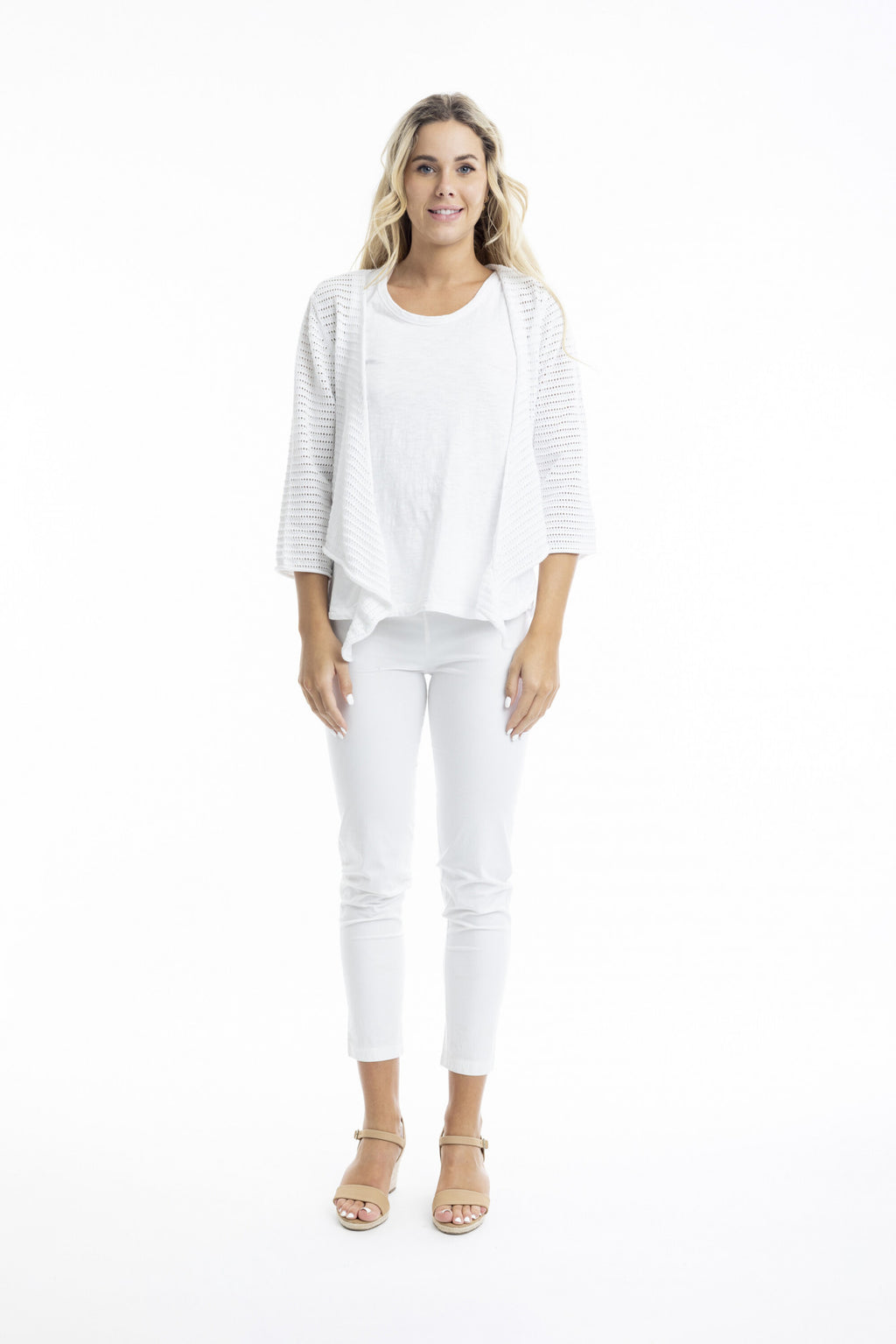 Orientique Essentials Knit Tie Shrug-White finn
