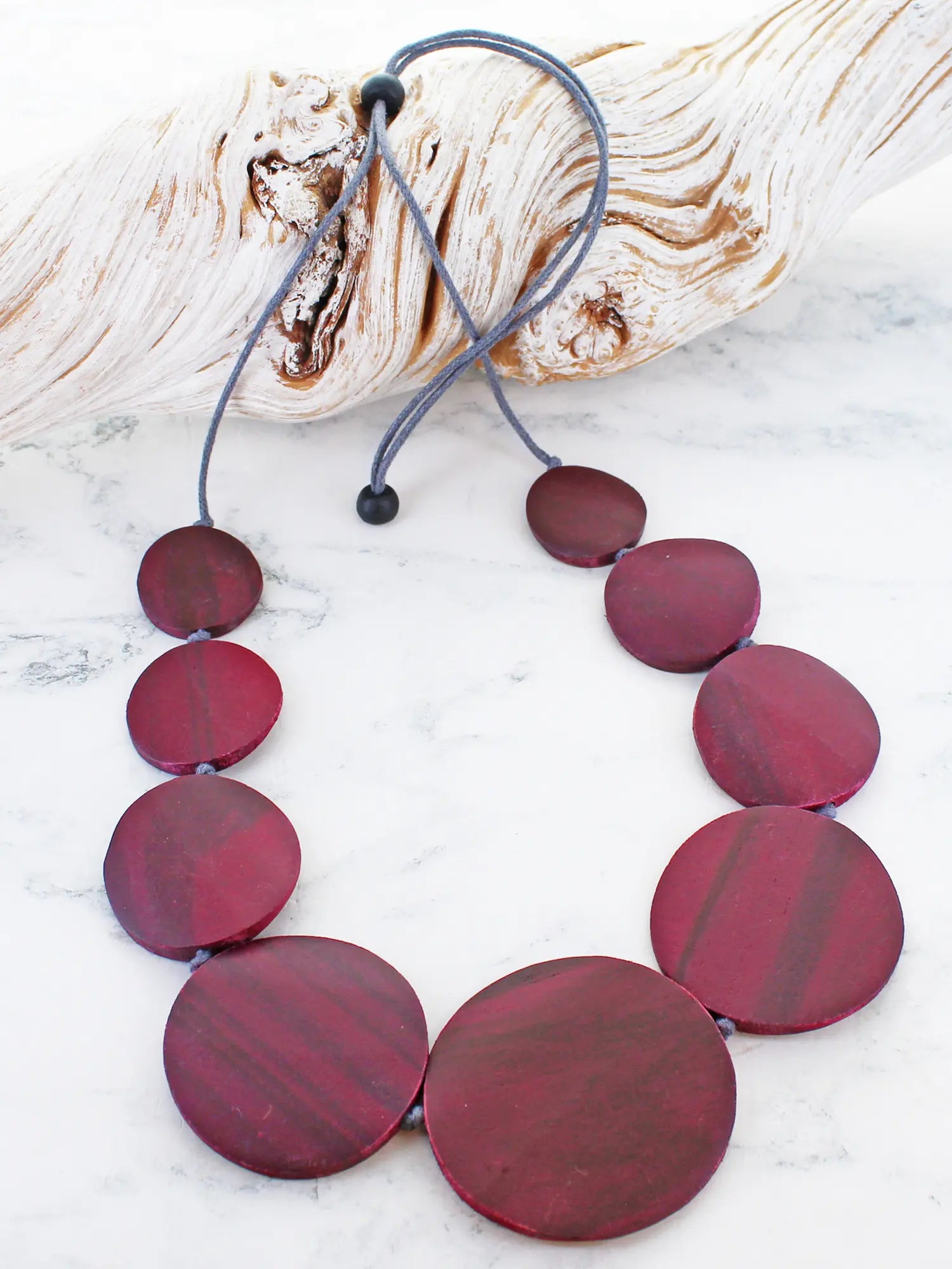 Suzie Blue Overlapping Wooden Disc Necklace FB1508-Necklace-White finn