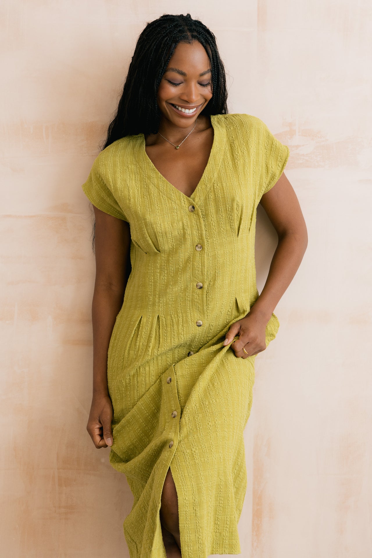 Lily and Me Drift Textured Seersucker Midi Dress Lime