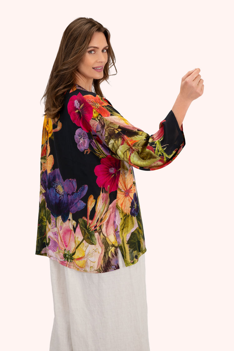 Powder Mid-Length Kimono - Midnight Posy