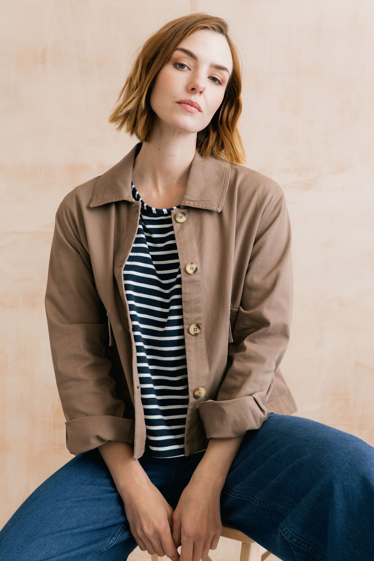 Lily and Me Effie Stretch Cotton Twill Jacket Mocha-Lily and Me-White finn