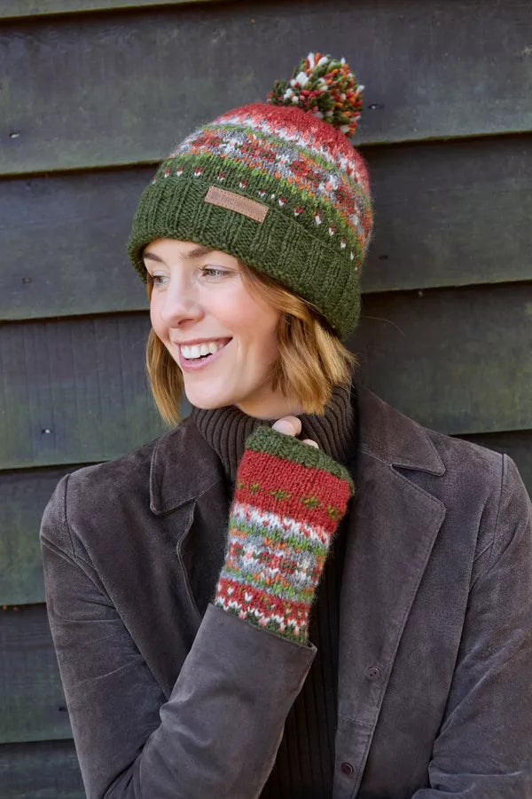 Pachamama Iona Roll Back Bobble Beanie Moss