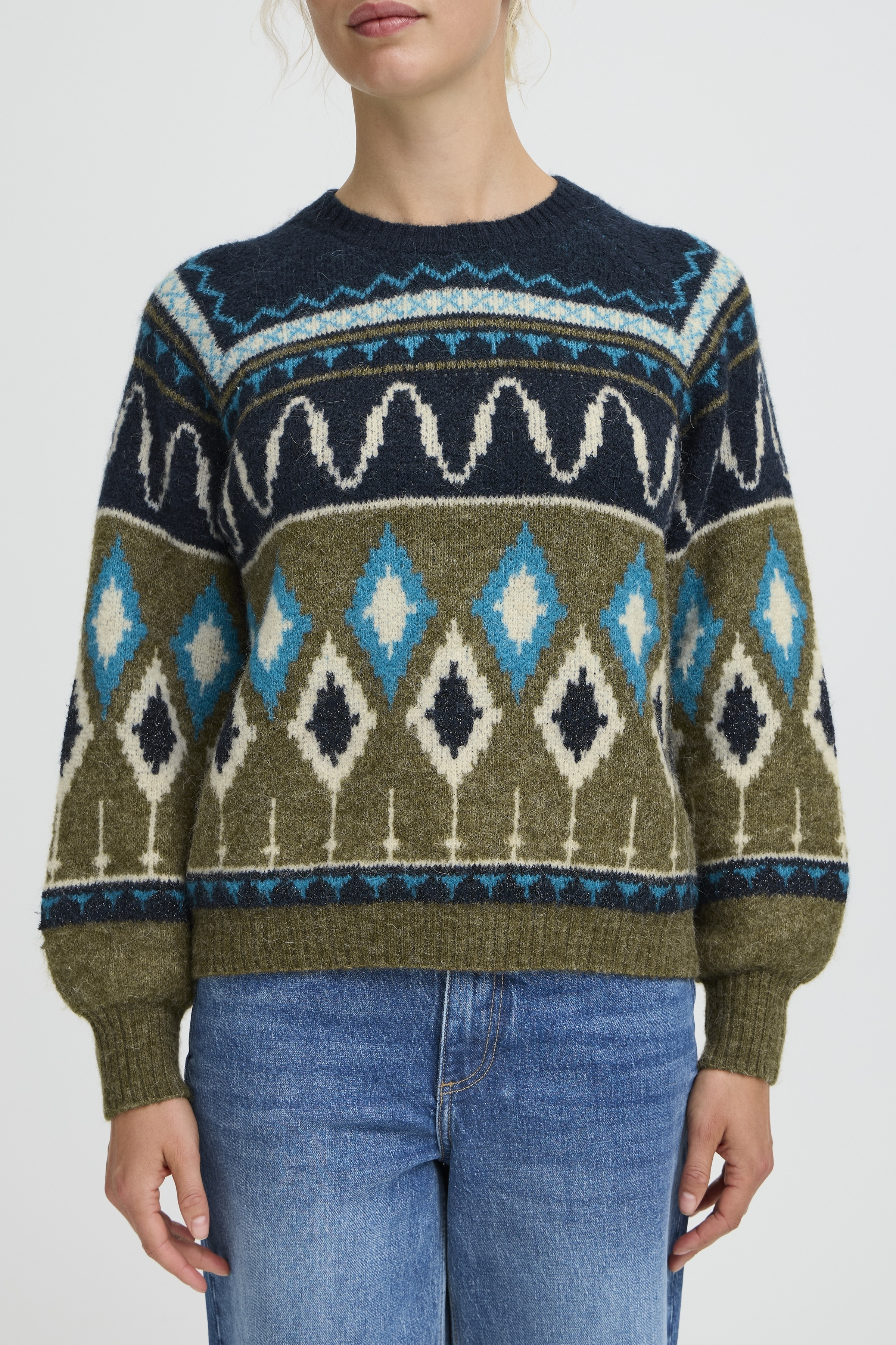 B young Bynafta Jacquard Jumper-Knitwear-White finn