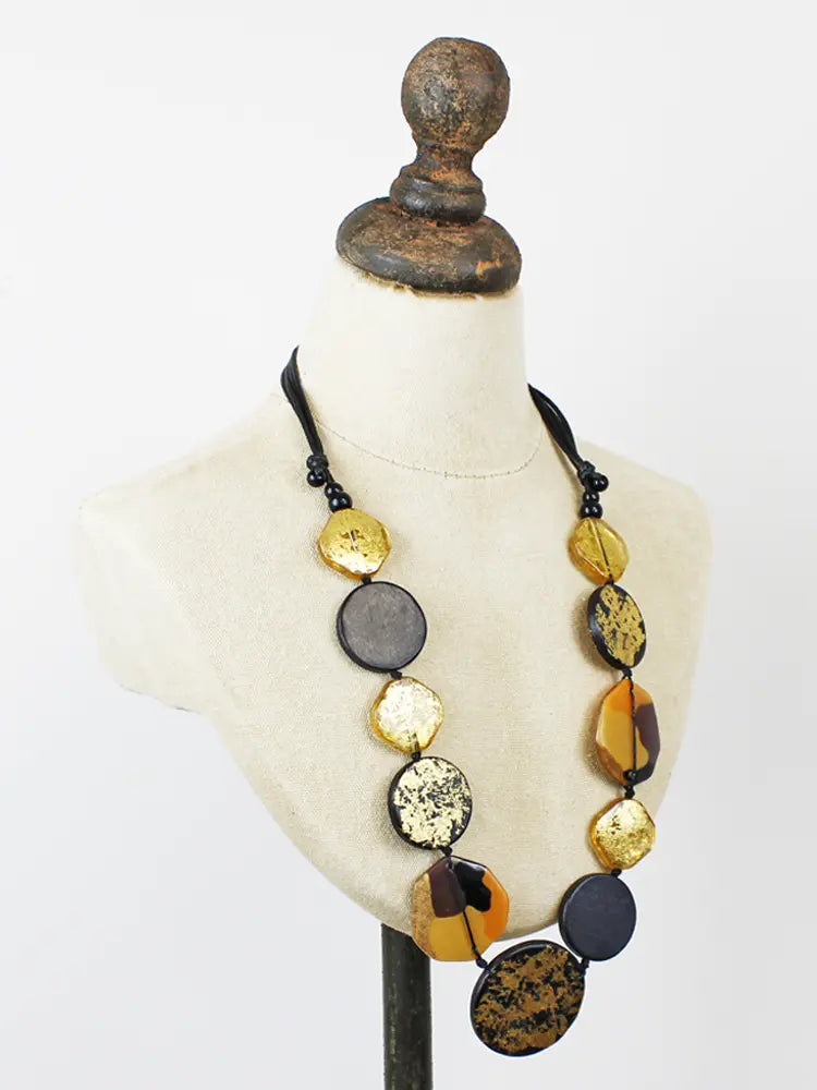 Suzie Blue Long Resin and Wood Necklace UJ6523