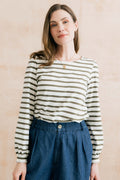 Lily and Me Caroline Striped Organic Cotton Jersey Top Olive/Ecru