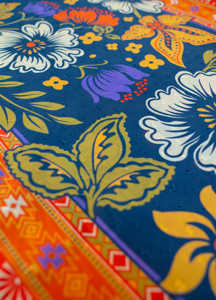 Powder Cotton Scarf - Trailing Floral in Navy-Powder-White finn