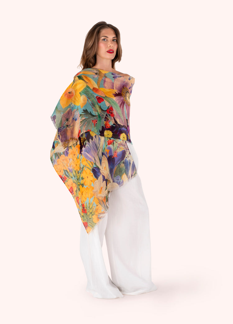 Powder Linen/Cotton Scarf - Spring Flora-Powder-White finn