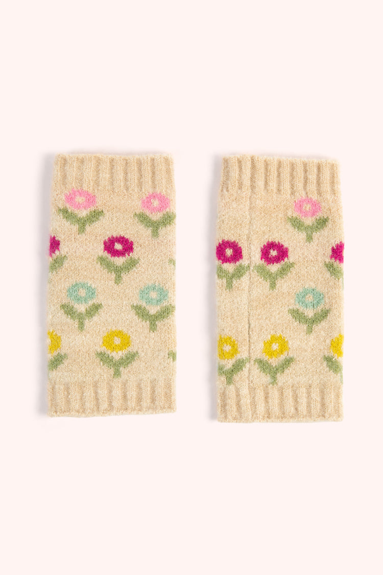 Powder Willow Ditsy Flower Wrist Warmers, Cream-White finn