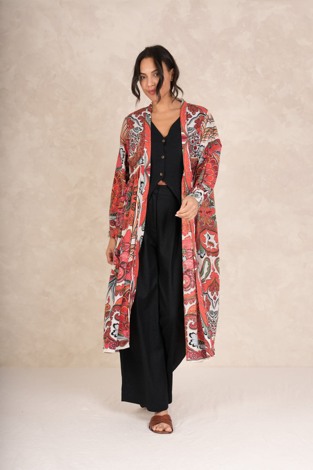 One Hundred Stars Fiesta Orange Duster Jacket-White finn