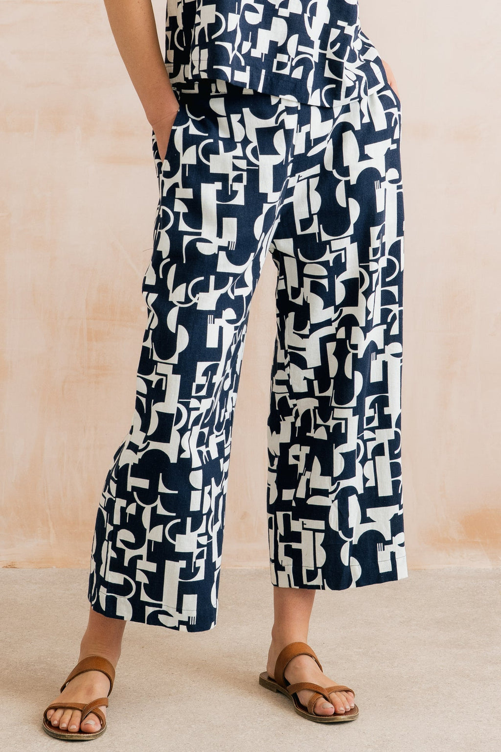 Lily and Me Greta Highline Print Cropped Trousers-Trousers-8-Navy/White-