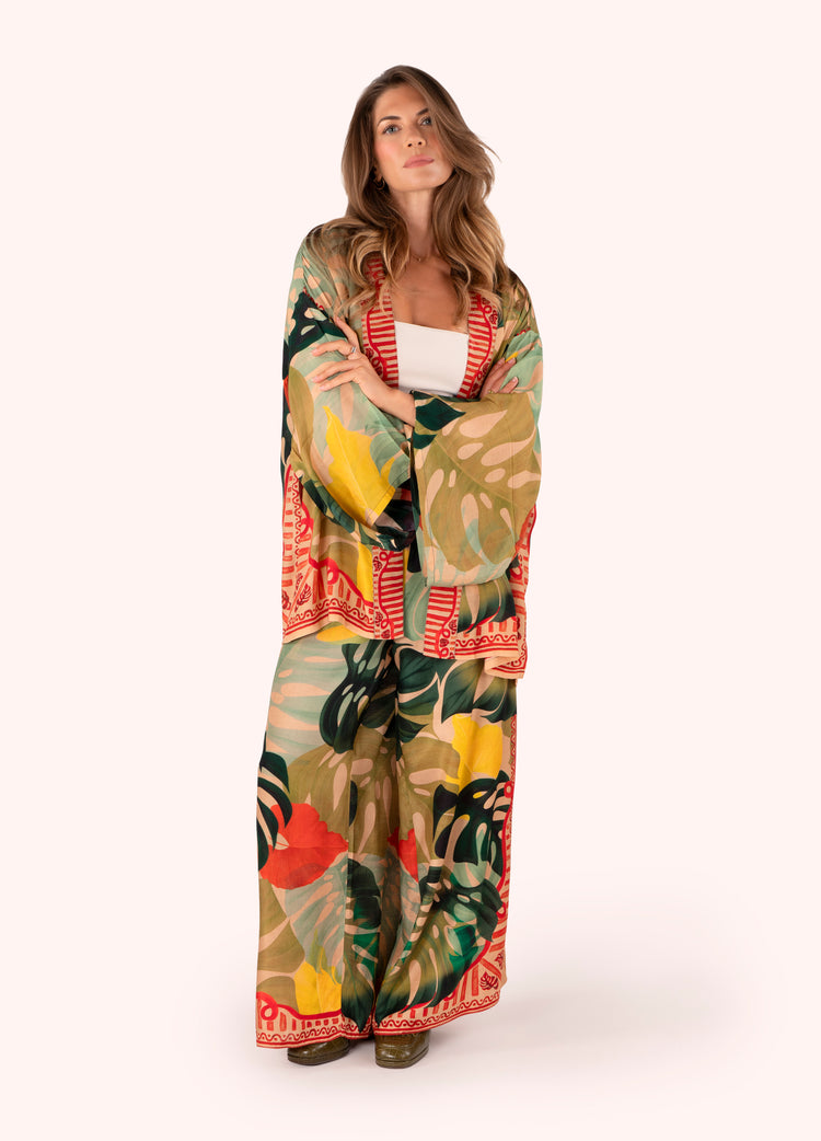 Powder Kimono Jacket - Exotic Leaves-Powder-White finn