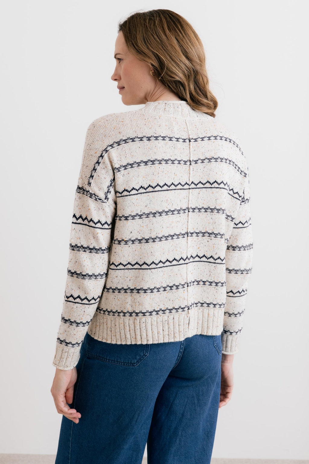 Lily and Me Kirstie Flecked Knit Stripe Knit Jumper Ecru-Lily and Me-White finn