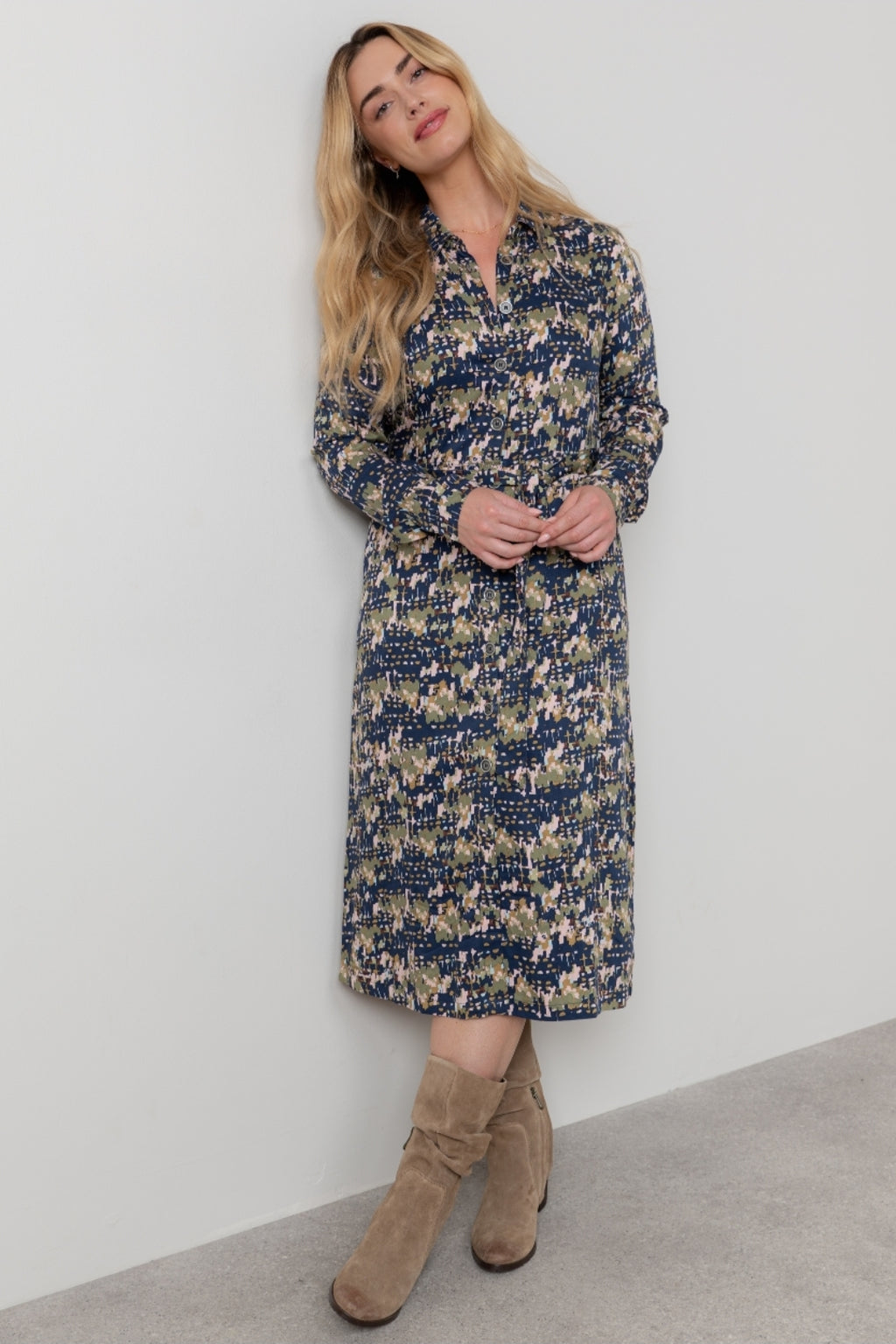 Lily and Me Anya Midi Shirt Dress Clover-White finn