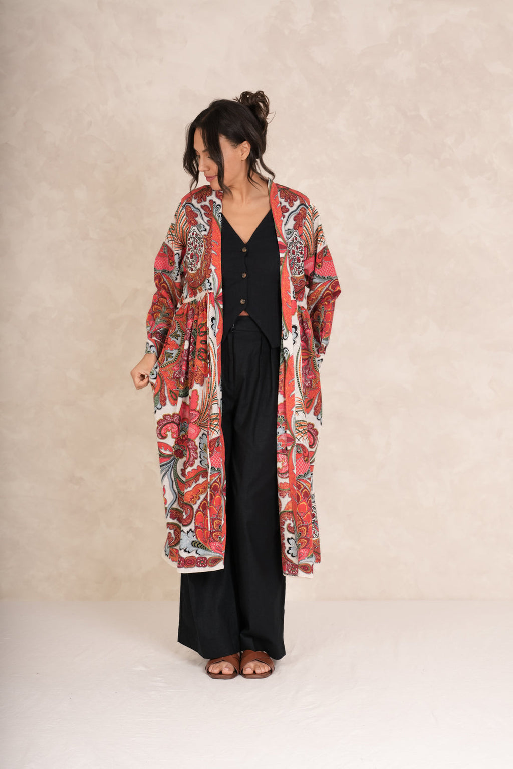 One Hundred Stars Fiesta Orange Duster Jacket-White finn