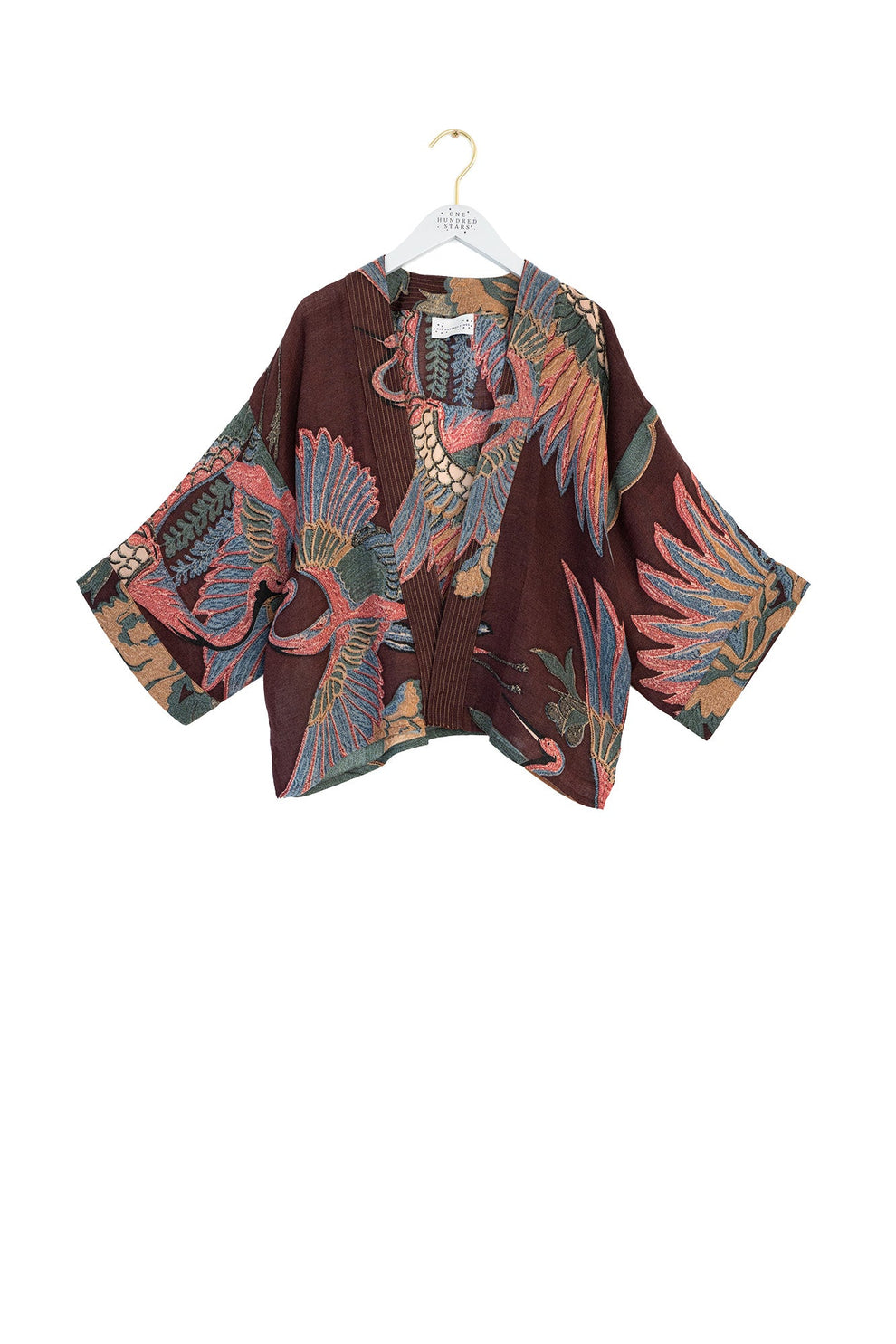 One Hundred Stars Crane Plum Wool Kimono