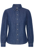 B young Byluva Denim Puff Sleeve Shirt-Shirts & Tops-White finn