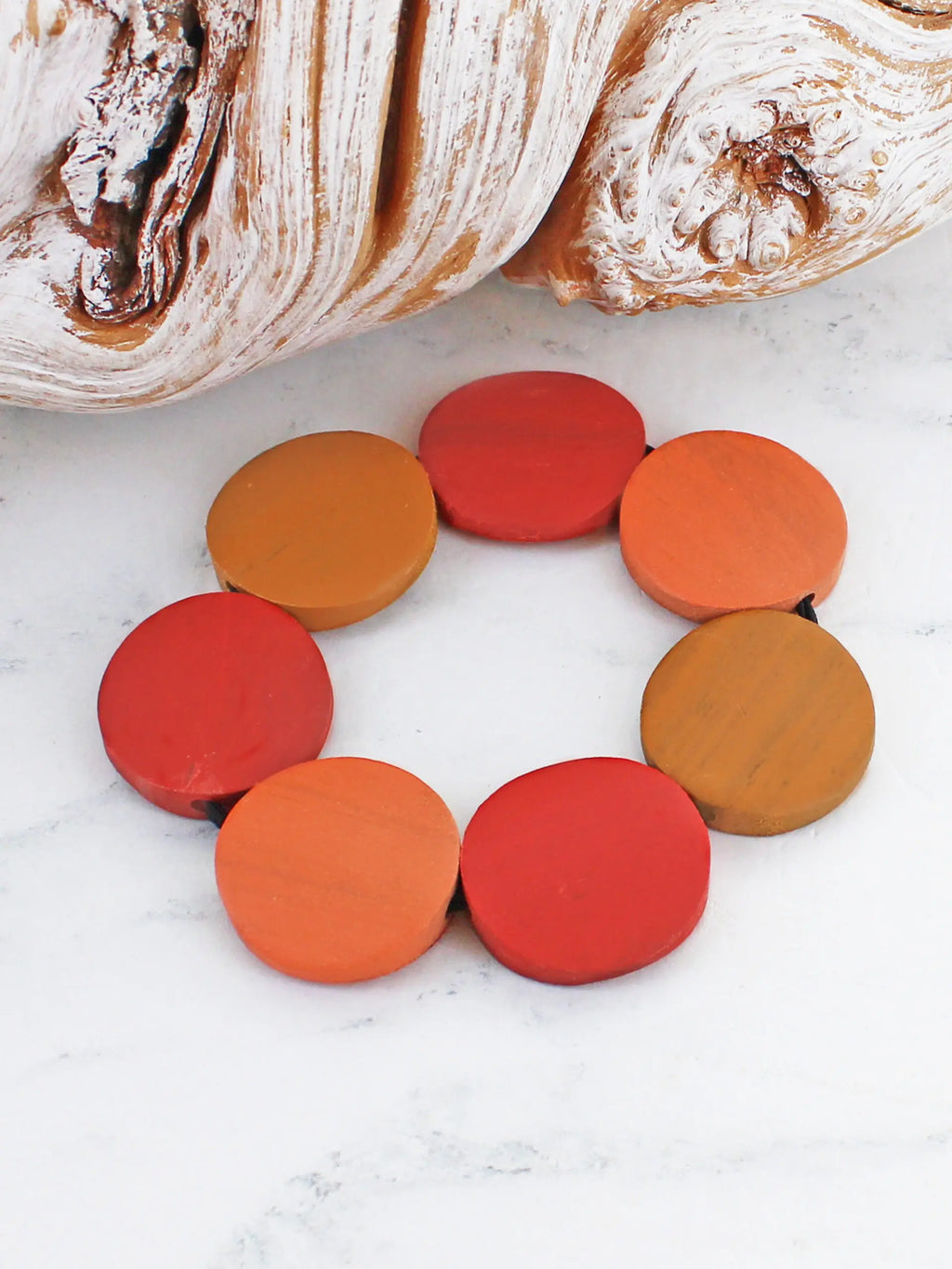 ELASTICATED WOODEN DISC BRACELET FB6404