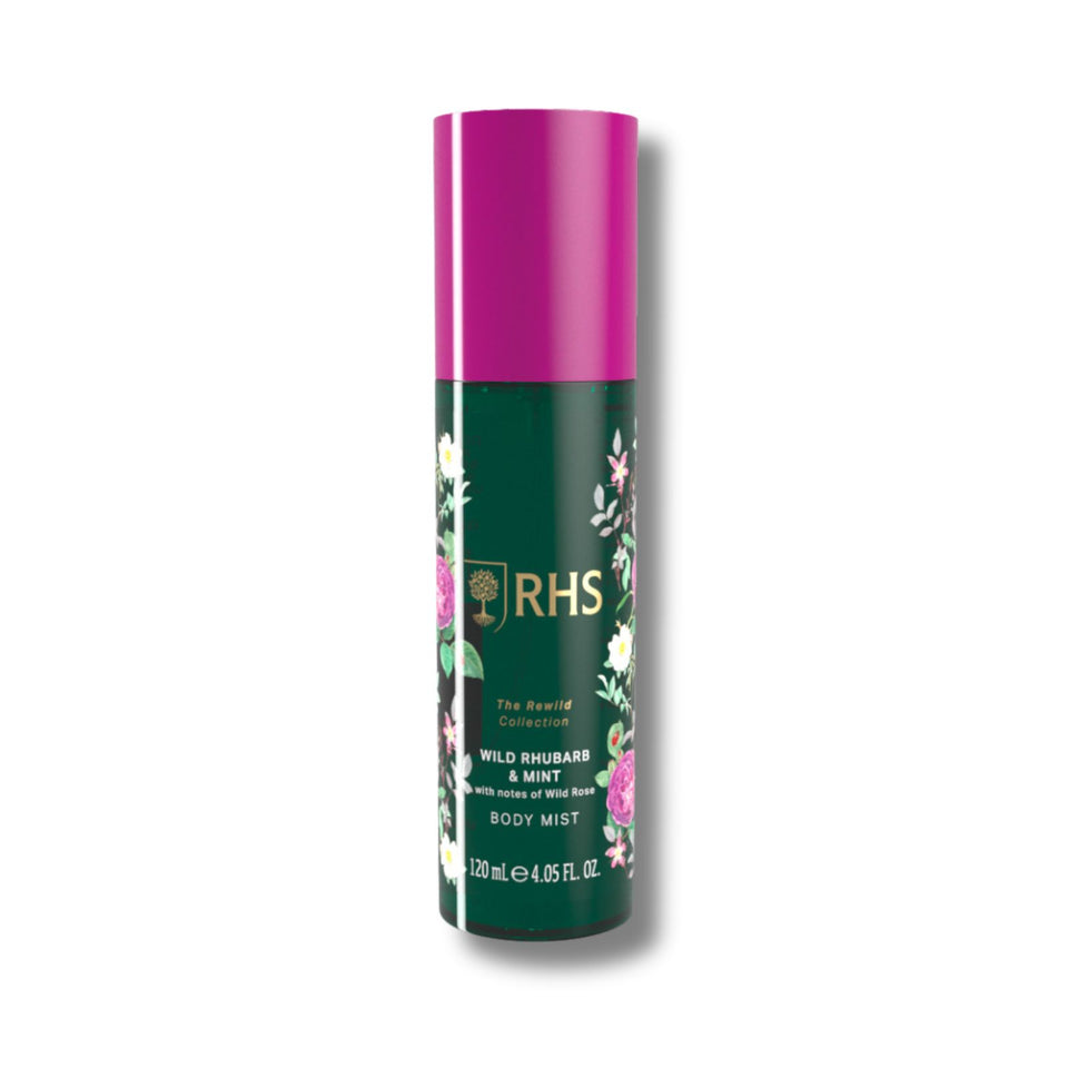 RHS Rewild Rhubarb and Mint Body Mist 120ml-Body Care-White finn