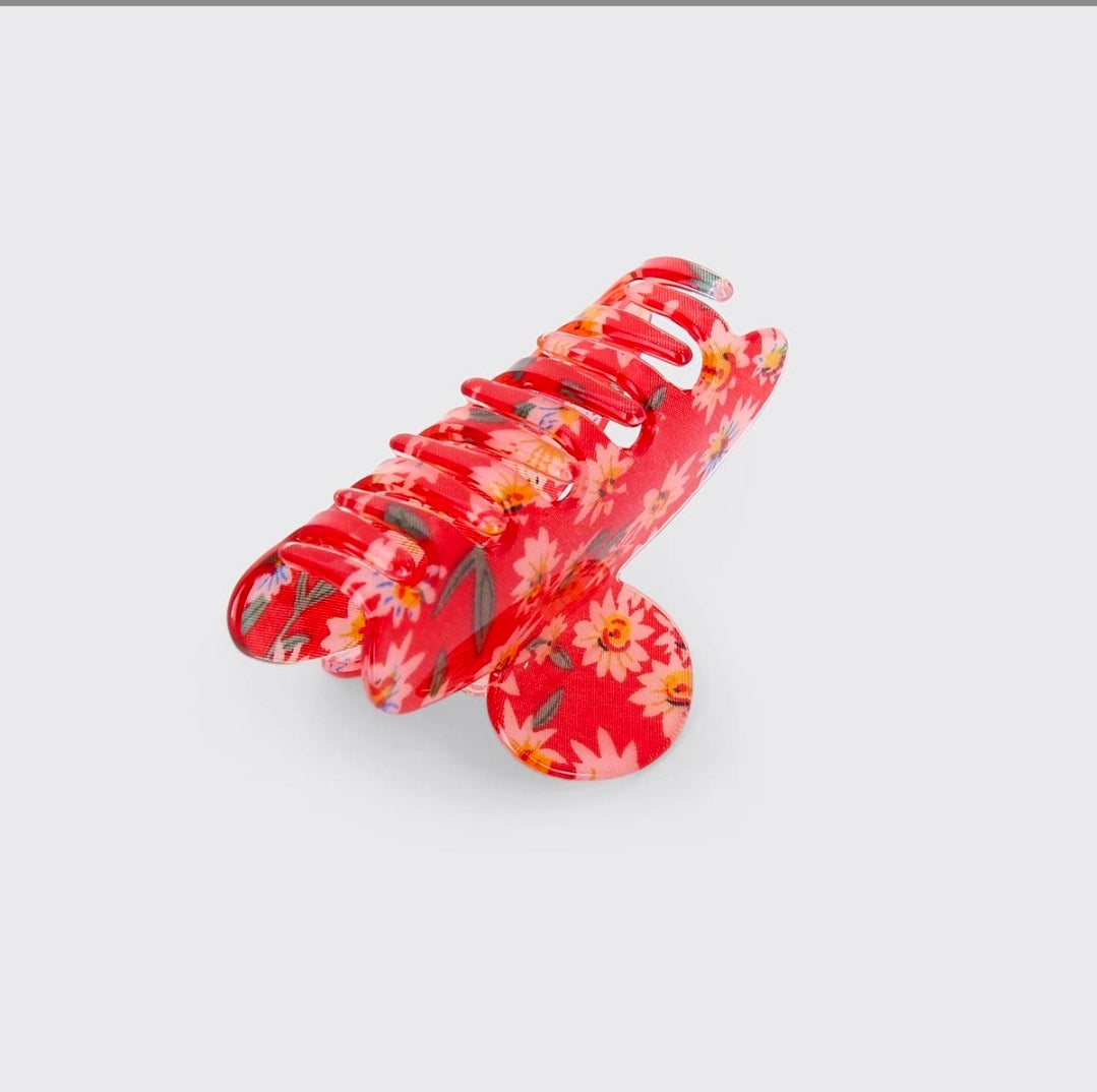 Millie Mae Daisy Floral Medium Claw Clip - Red-Hairclip-
