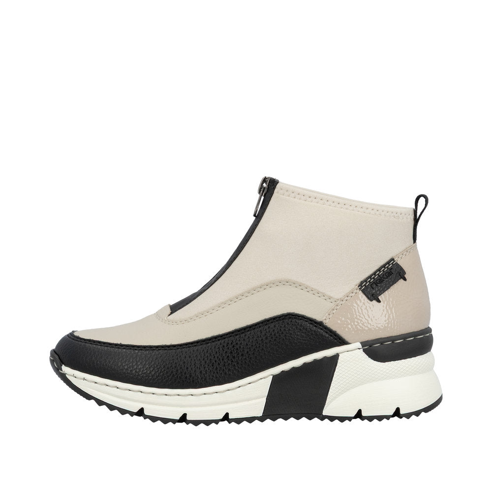 Rieker Cream Contrast Zip Boot N6352-Footwear-White finn