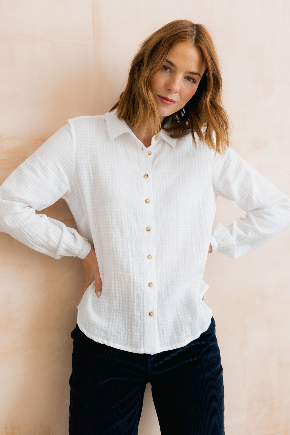 Lily and Me Ana Textured Organic Cotton Shirt White