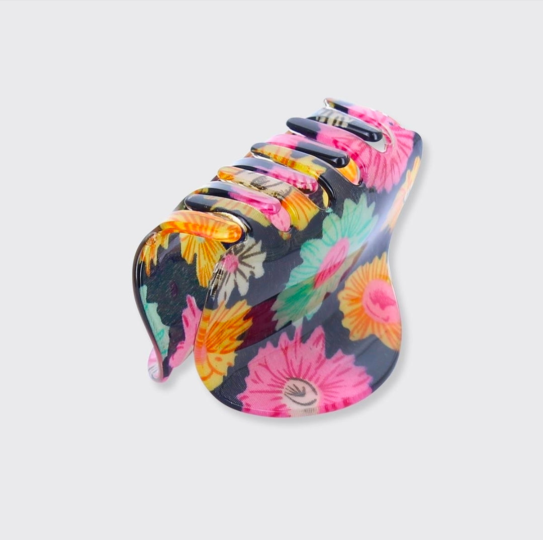 Floral Pansy Chunky Claw Clip - Black