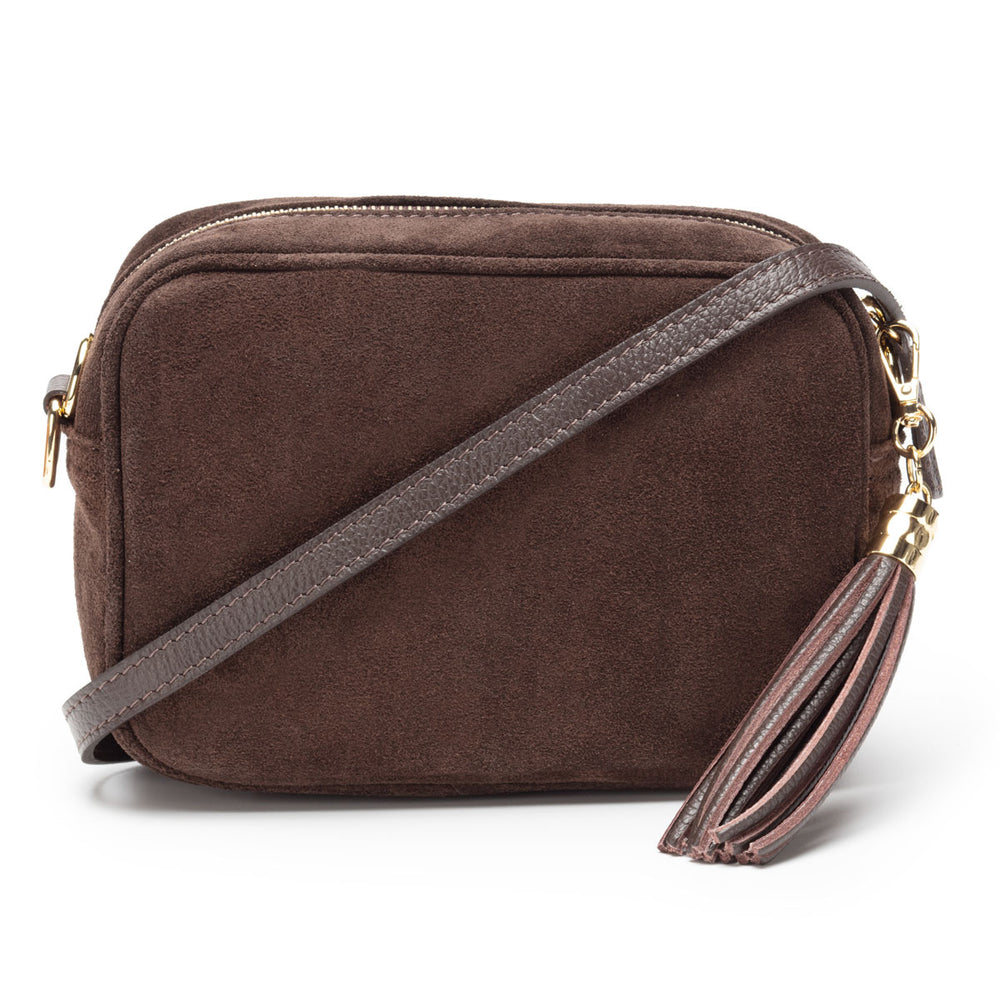 Ellie Beaumont Crossbody Tassel Suede - Dark Brown-Bag-White finn