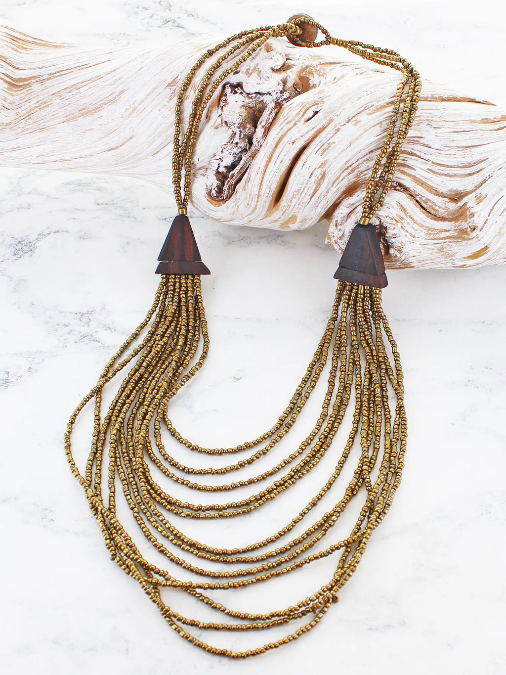 Suzie Blue PP1501 LAYERED WOOD & BEAD NECKLACE-Suzie Blue-White finn