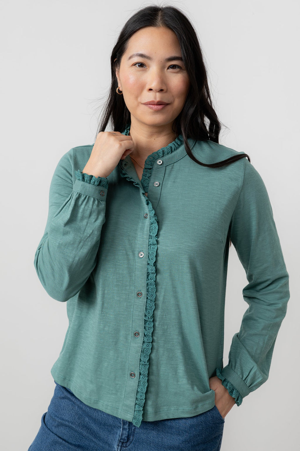 Lily and Me Sage Frill Blouse Plain-Lily and Me-White finn